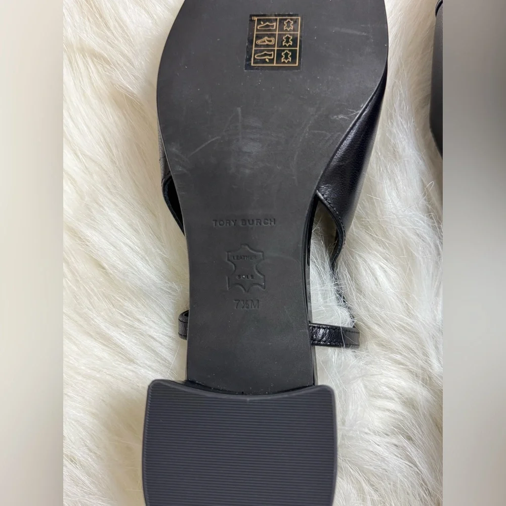 New Tory Burch Cap Toe Slingback Sandals Perfect Black 45 MM